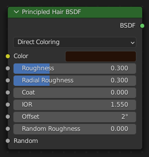 Нода *Principled Hair BSDF* с :abbr:`концентрацией меланина (Melanin concentration)`.