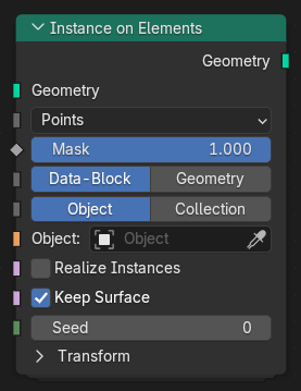 Нода ":abbr:`Экземпляр на элементы (Instance on Elements)`".
