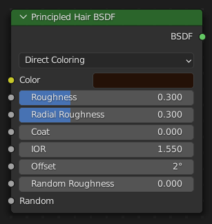 黑色素浓度下的原则性头发BSDF节点。